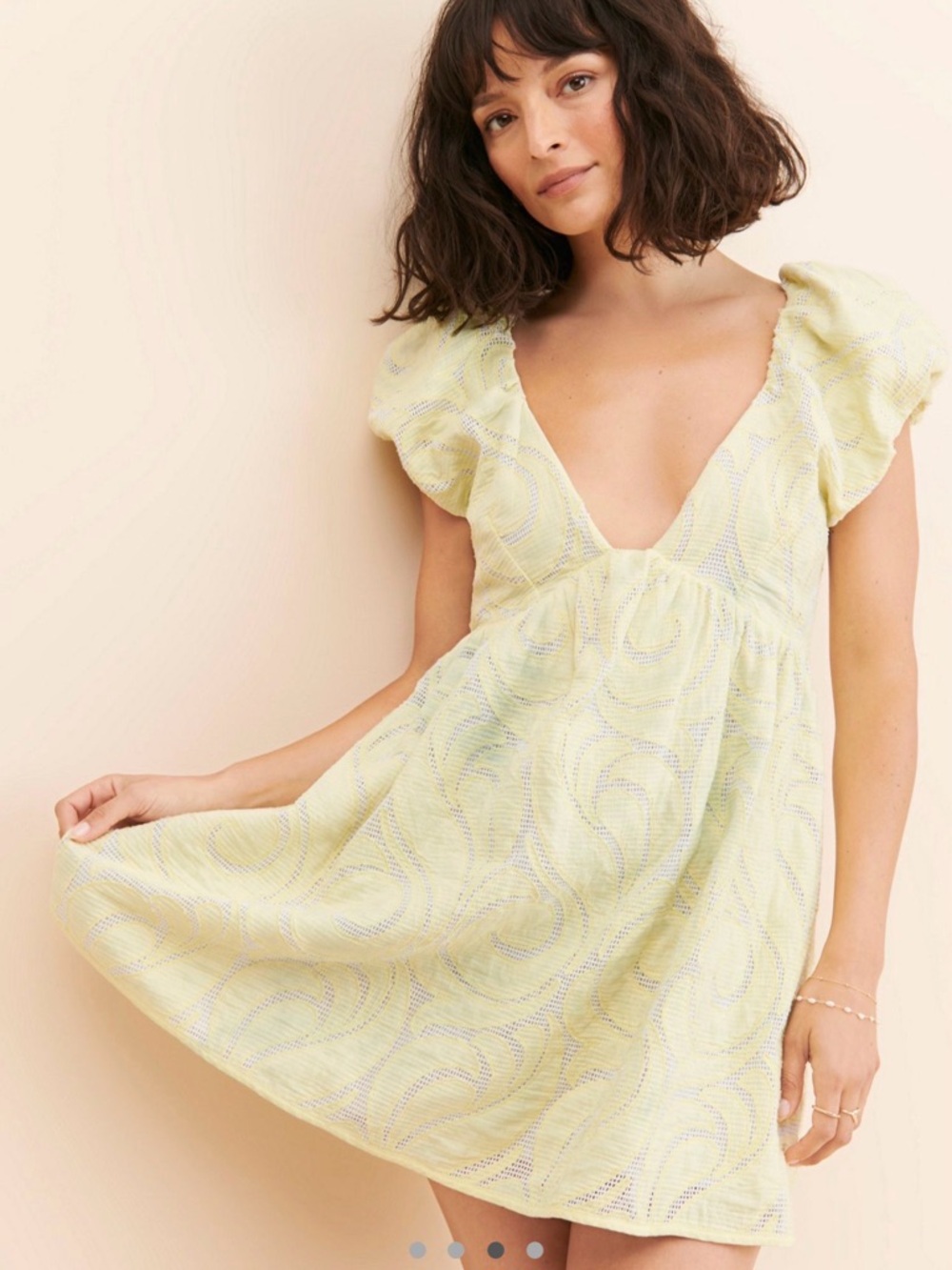 Anthropologie Deep V Puff Sleeve Mini Dress